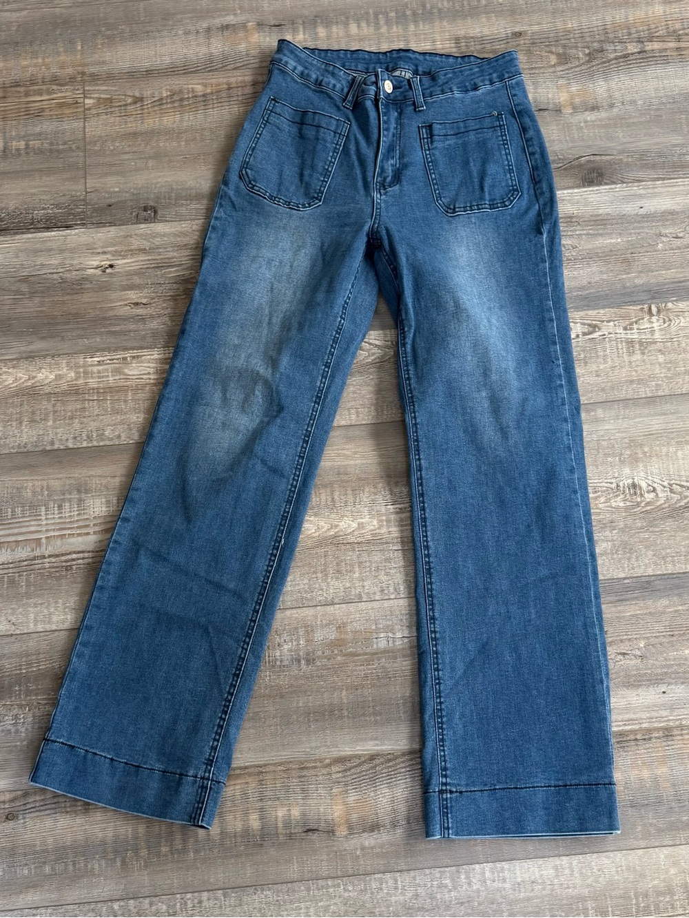 High-Rise Wide-Leg Blue Denim Jeans